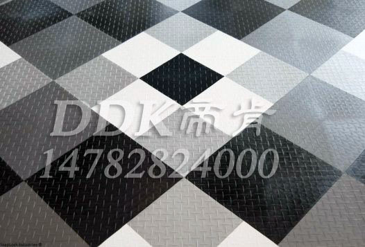 【新型室内地板材料】黑色灰色及白色组合室内地板样板图片,帝肯(DDK)_3000_9979（工厂用耐酸碱耐磨防油地面砖）效果图,室内地板,室内地胶